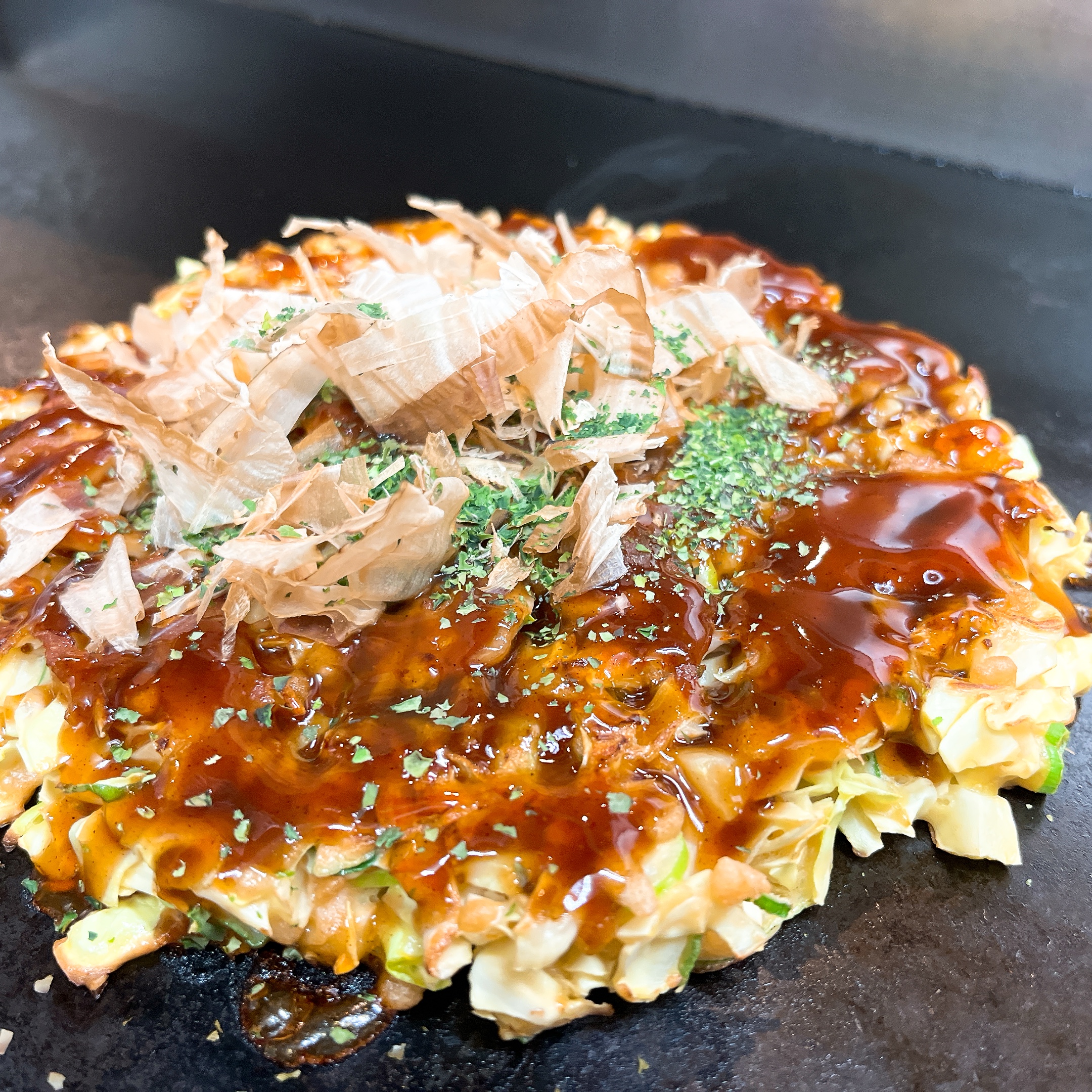 茶美豚のお好み焼き